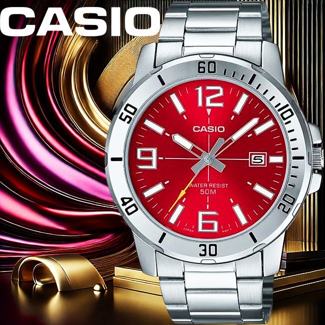 新品1円 逆輸入カシオ最新作 鮮烈ルビーレッドメタリック 50m防水 腕時計 未使用 CASIO メンズ 激レア日本未発売_画像4