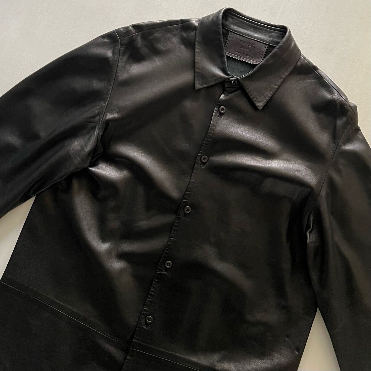 1998AW PRADA レザー ジャケット シャツ 黒 イタリア製 1998AW PRADA レザー ジャケット シャツ 黒 イタリア製