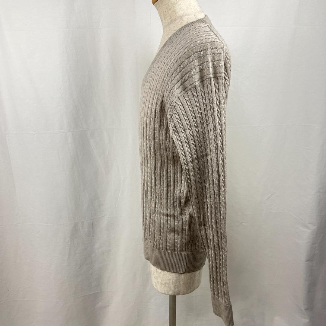 【2541】CAFE SOHO product by GIM L グレージュ 上品 ケーブルニット 長袖Vネックニット アクリル ウール セーター (株)ジム_画像2