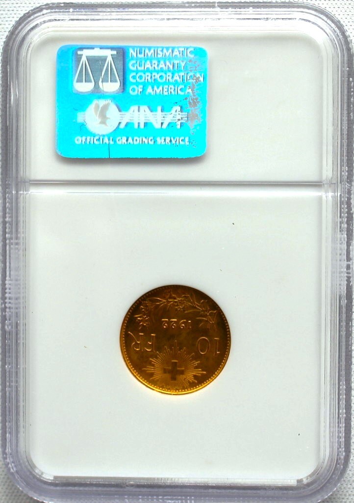 1922年 スイス ブレネリ アルプスの少女 10フラン 金貨 NGC MS65 1922年 スイス ブレネリ アルプスの少女 10フラン 金貨 NGC MS65