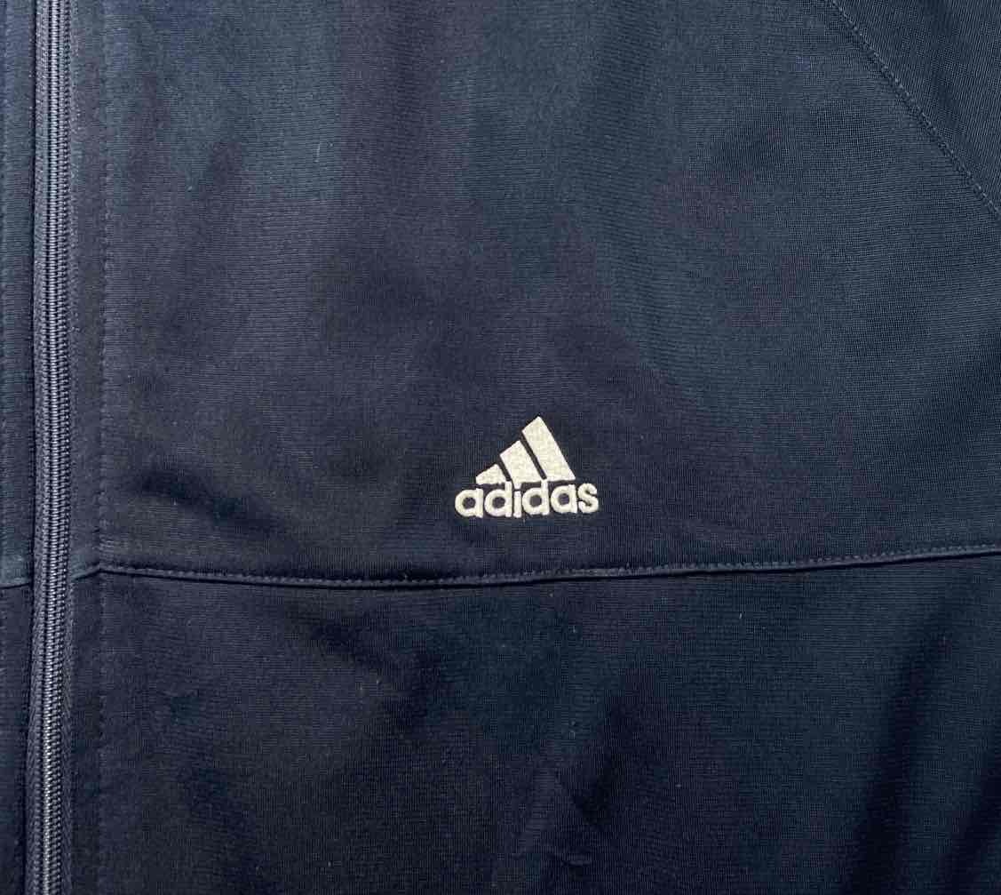 【USED】 アディダス adidas トラックジャケット ジャージ 刺繍ロゴ 3ストライプ パフォーマンスロゴ 古着 メンズ 2XL相当 ネイビー_画像7