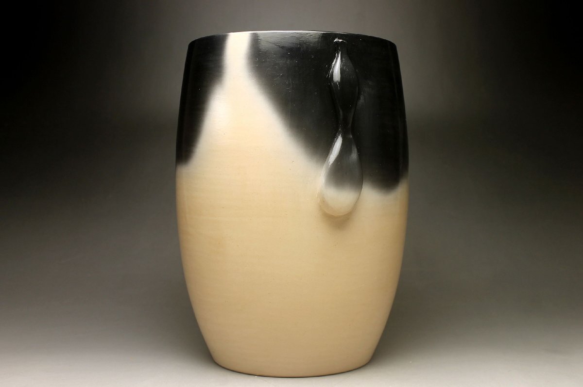 【余韻】 寄神崇白 灰器 云華焼 桂窯 瓢簞耳付 水指★共箱入 無傷美品 茶道具 ＜同梱可＞