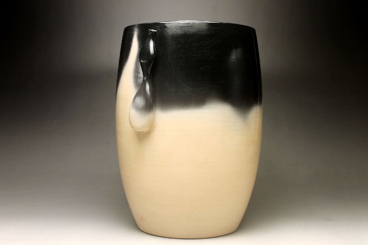 【余韻】 寄神崇白 灰器 云華焼 桂窯 瓢簞耳付 水指★共箱入 無傷美品 茶道具 ＜同梱可＞