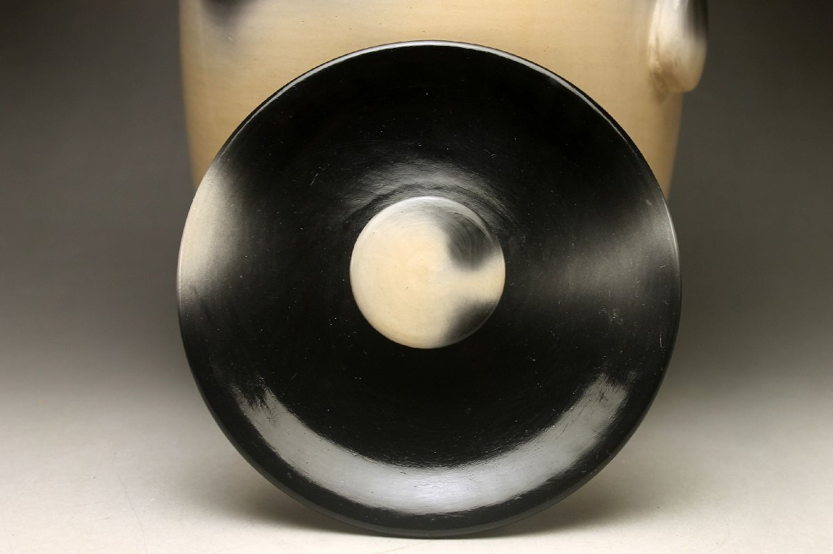 【余韻】 寄神崇白 灰器 云華焼 桂窯 瓢簞耳付 水指★共箱入 無傷美品 茶道具 ＜同梱可＞