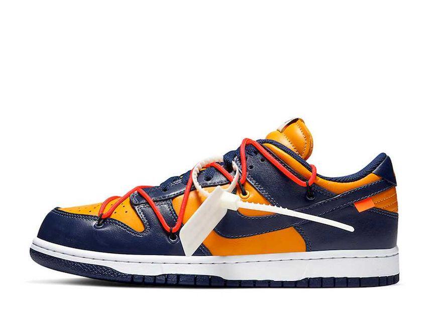 Off-White × Nike Dunk Low LTHR "University Gold/Midnight Navy/White" 24cm CT0856-700