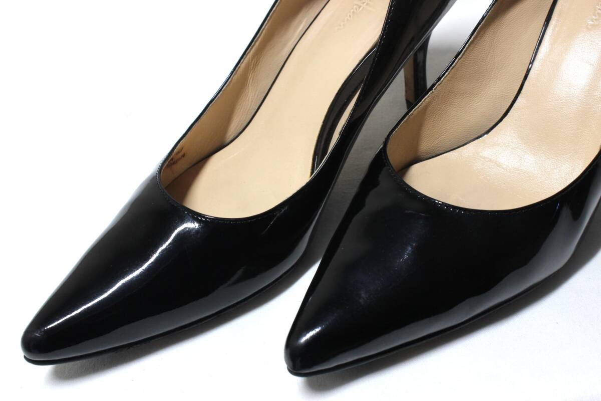 16【美品】コールハーン パンプス 6 J 23.0cm ナイキエア ブラック 黒 エナメル パテント tqe Cole Haan NIKE AIR トップリフト新品交換済