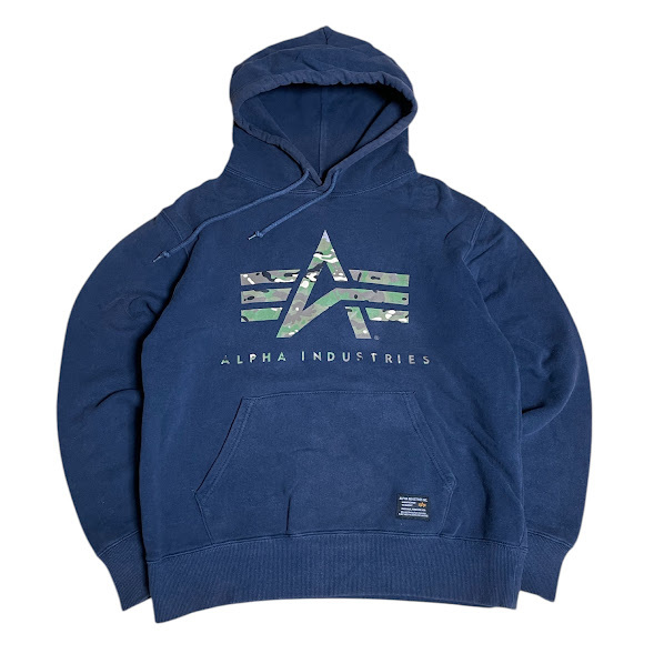 ★ALPHA INDUSTRIES プルオーバーパーカー Mサイズ カモ/迷彩ロゴ