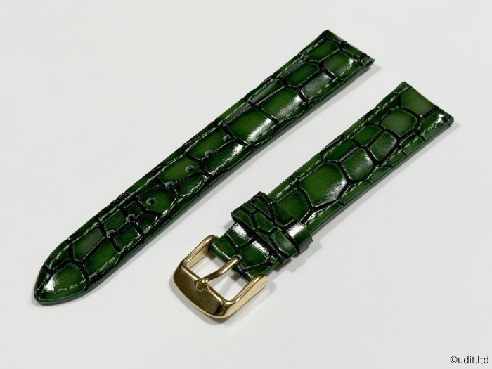 ラグ幅18mm クロコダイル型押し 腕時計レザーベルト グリーン ゴールド尾錠 時計用バンド LB102
