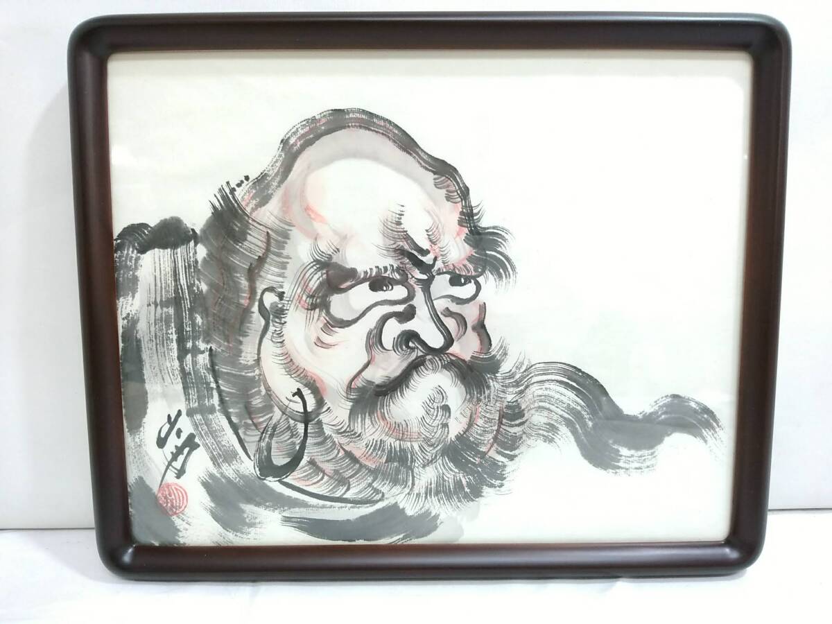 真作】杉井如月 幸正 作 達摩 水墨画/額約27×32×3cm/額装/日本画 真作】杉井如月 幸正 作 達摩 水墨画/額約27×32×3cm/額装/日本画