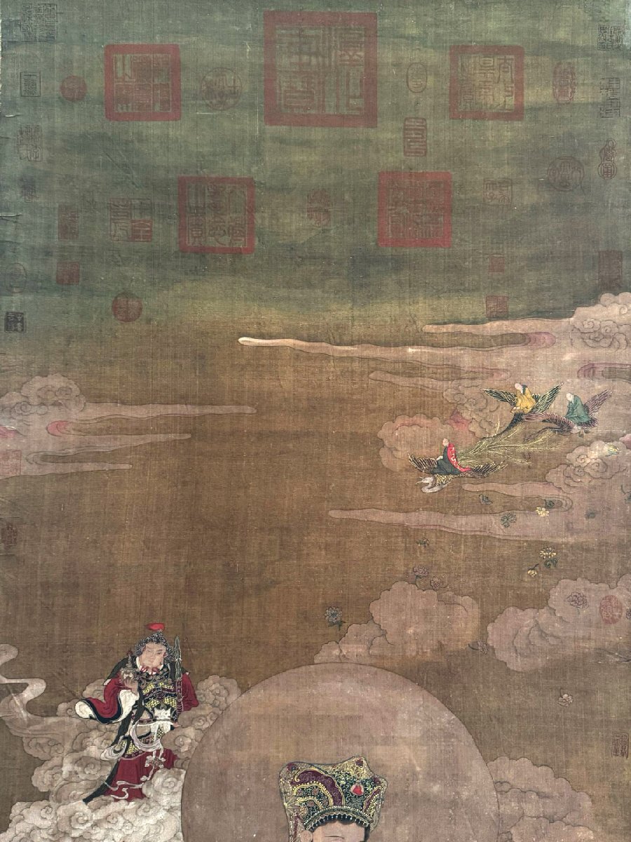 中国古美術・純手描き・人物画芯・觀音画像167x86cm・書画・絹本