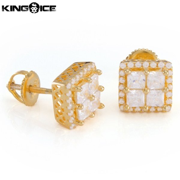 【トップの幅 9mm】King Ice キングアイス レイヤード スタッド ピアス ゴールド Layered Stud Earrings イヤリング メンズ 男性