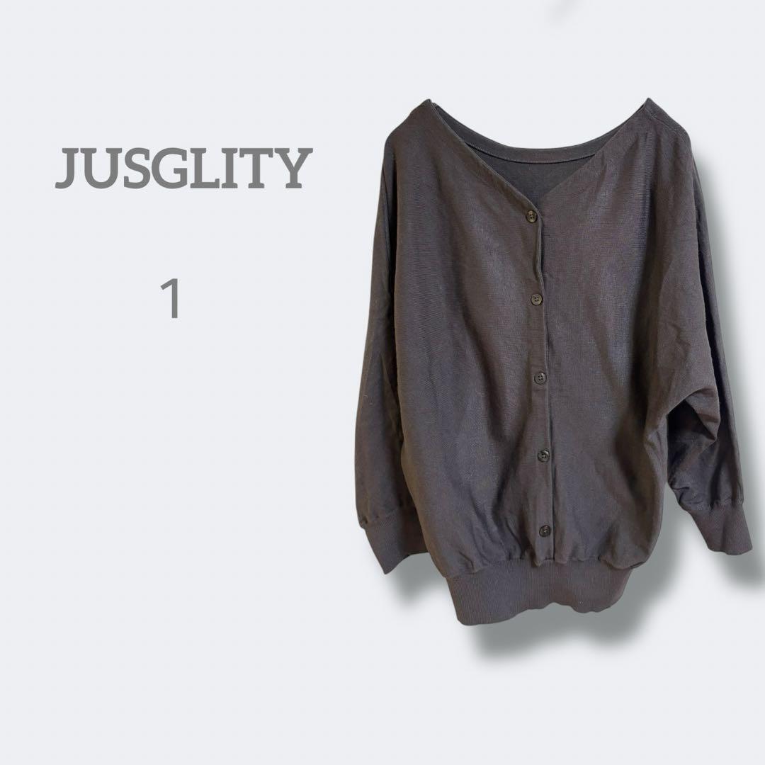 2319ジャスギリティー【S】ダークグレー ボタンダウンカーディガン　裾リブ_画像1
