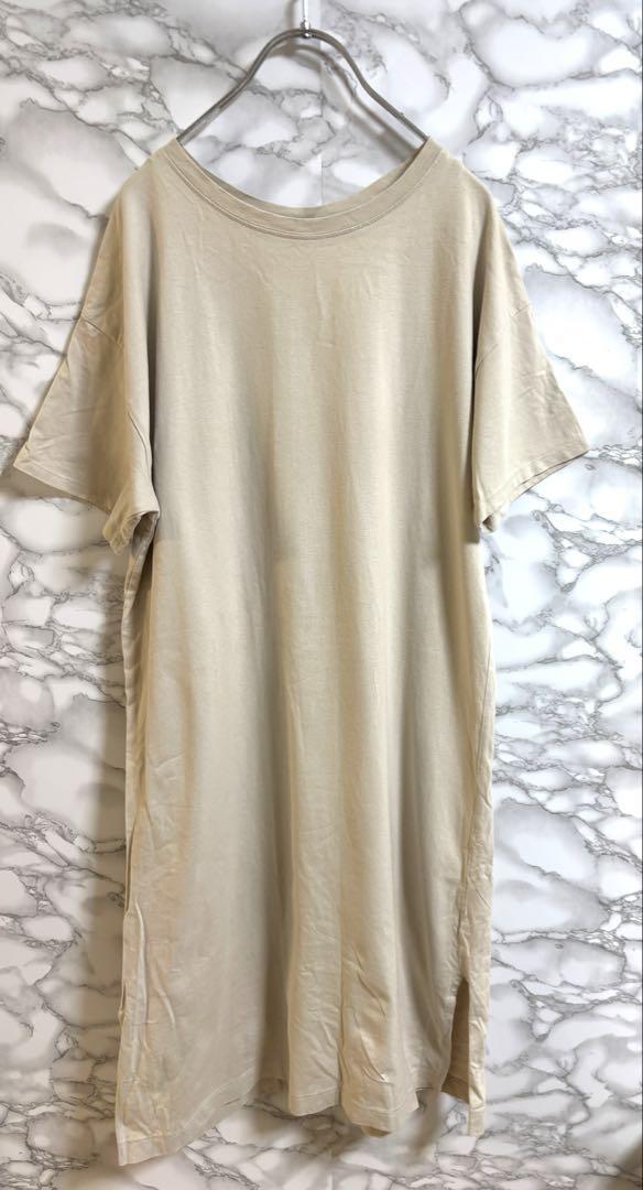 2418ディスコート【F】半袖 カットソーワンピース スリット入り　コットン_画像3