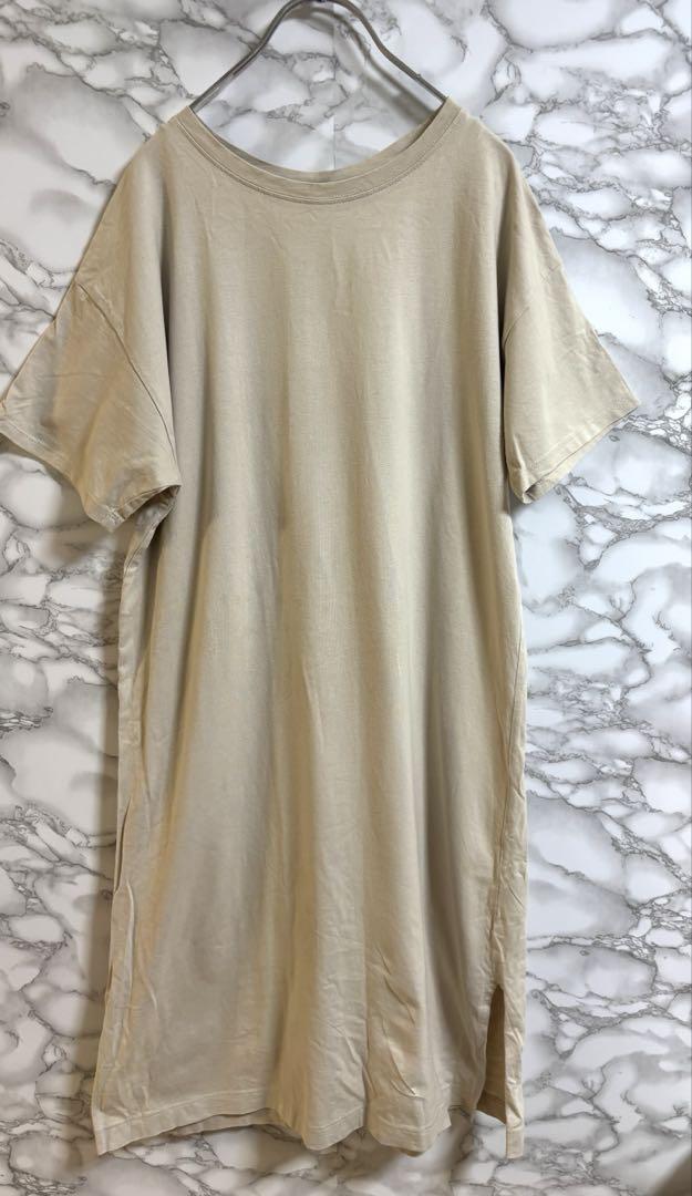 2418ディスコート【F】半袖 カットソーワンピース スリット入り　コットン_画像2