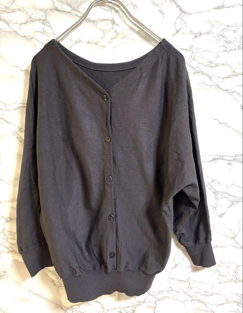 2319ジャスギリティー【S】ダークグレー ボタンダウンカーディガン　裾リブ_画像2