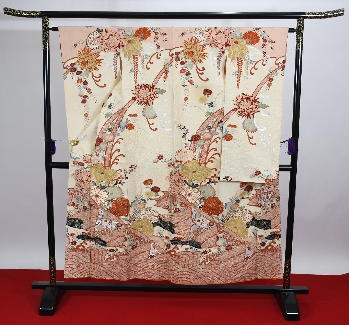  кимоно с длинными рукавами день совершеннолетия свадьба Showa Retro длина 149cm длина рукава 63cm * кимоно f-1034 Sakura двор . одежда магазин 