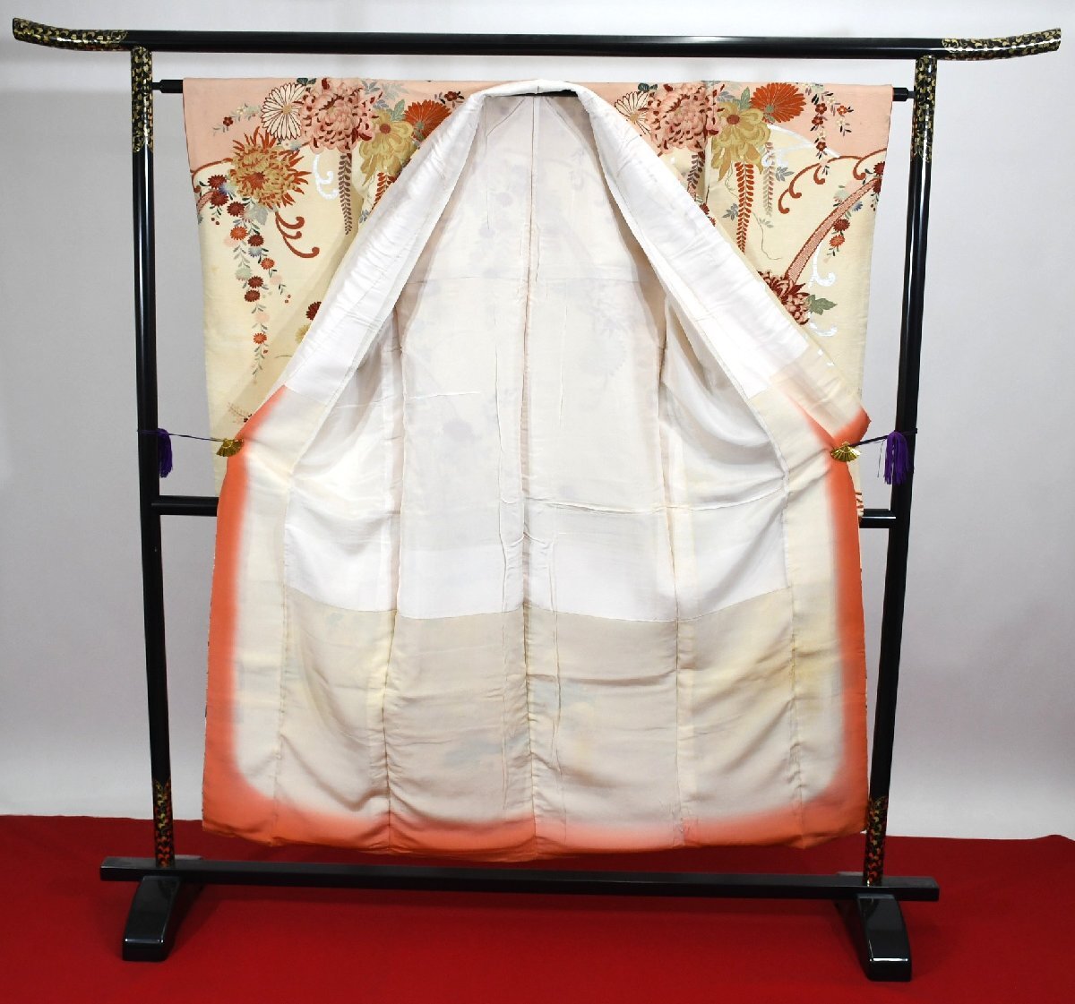  кимоно с длинными рукавами день совершеннолетия свадьба Showa Retro длина 149cm длина рукава 63cm * кимоно f-1034 Sakura двор . одежда магазин 