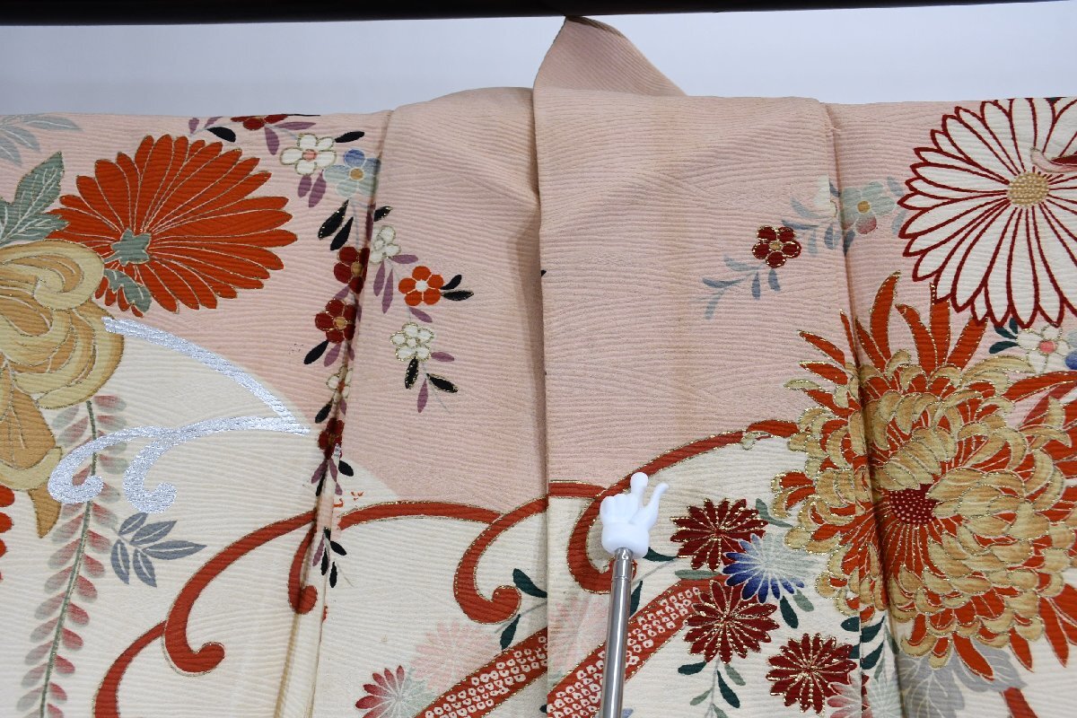  кимоно с длинными рукавами день совершеннолетия свадьба Showa Retro длина 149cm длина рукава 63cm * кимоно f-1034 Sakura двор . одежда магазин 