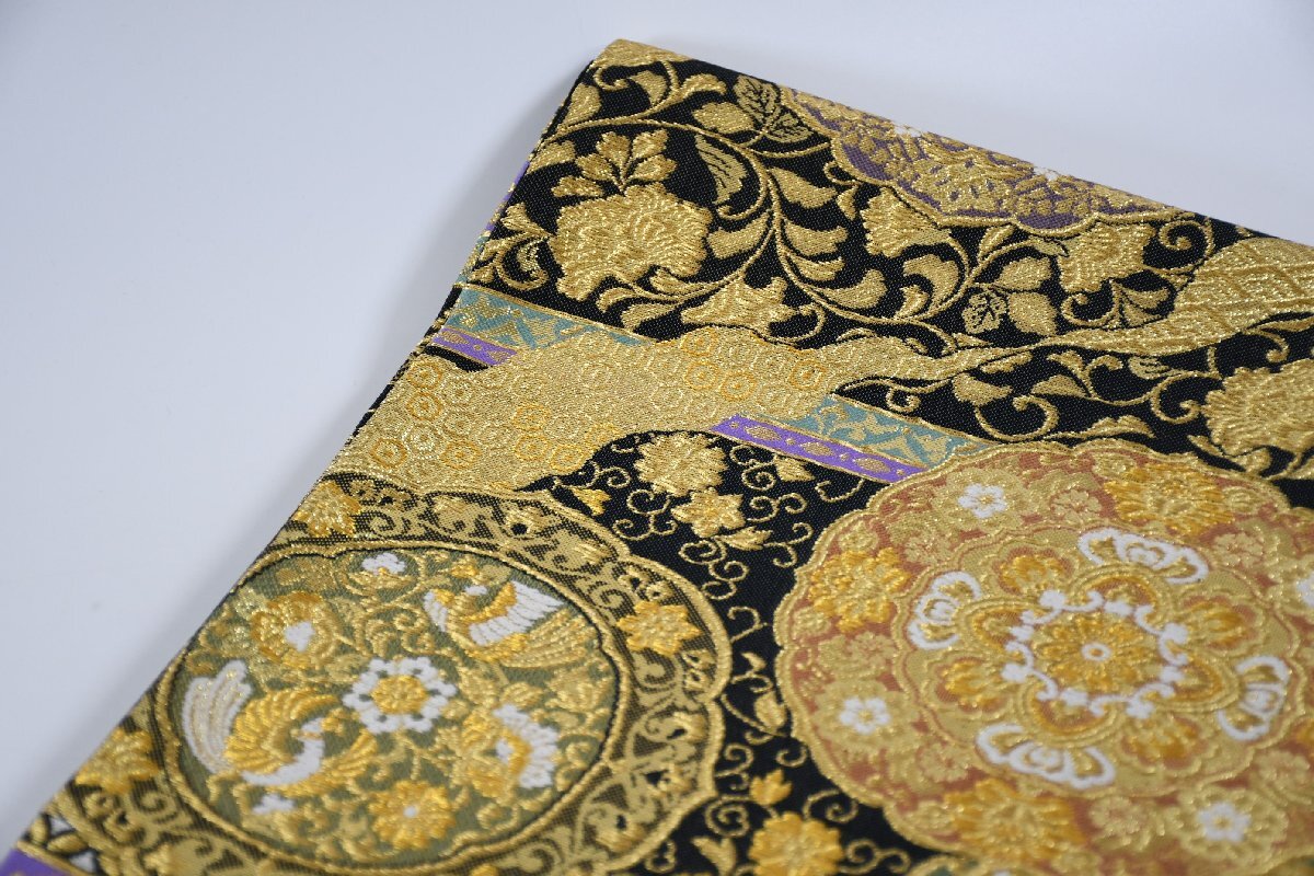 高級 袋帯 六通柄 更紗 金糸 唐花文様 帯丈447cm ★着物屋 ne-14311 桜庭呉服店_画像3