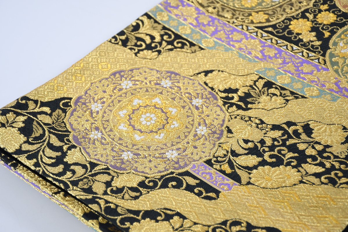 高級 袋帯 六通柄 更紗 金糸 唐花文様 帯丈447cm ★着物屋 ne-14311 桜庭呉服店_画像5