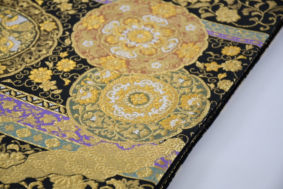 高級 袋帯 六通柄 更紗 金糸 唐花文様 帯丈447cm ★着物屋 ne-14311 桜庭呉服店_画像4
