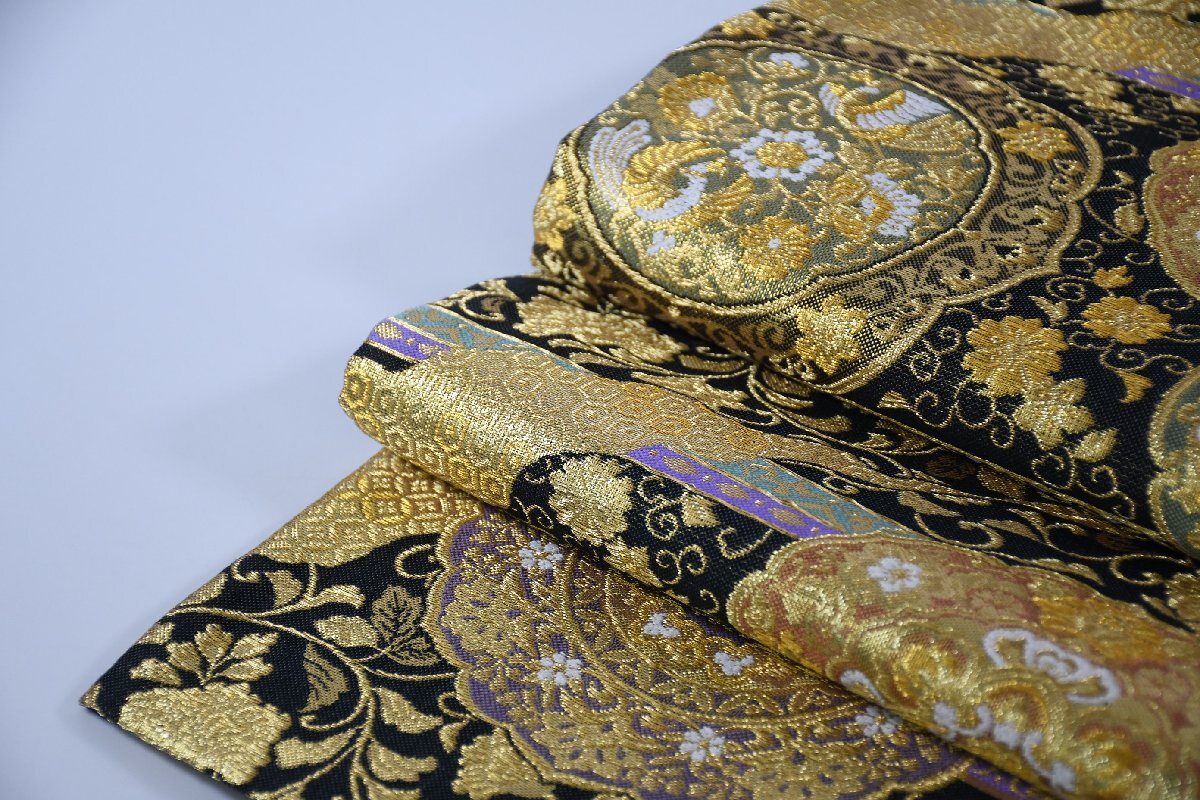 高級 袋帯 六通柄 更紗 金糸 唐花文様 帯丈447cm ★着物屋 ne-14311 桜庭呉服店_画像7
