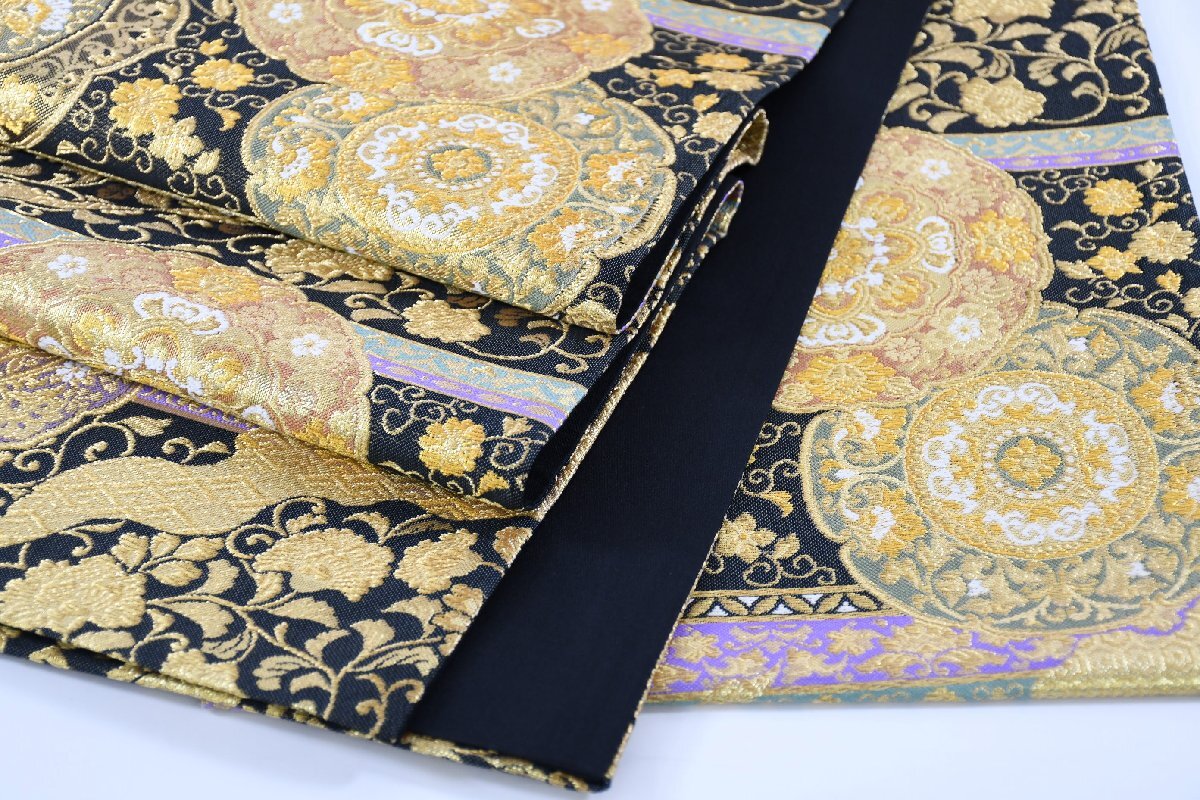 高級 袋帯 六通柄 更紗 金糸 唐花文様 帯丈447cm ★着物屋 ne-14311 桜庭呉服店_画像8