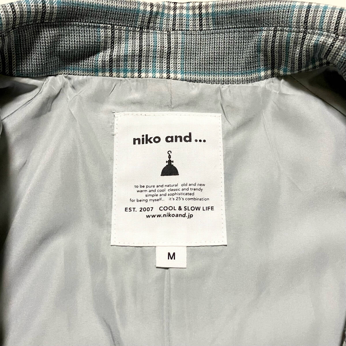 ●美品 NIKO AND ニコアンド ロングコート ステンカラーコート グレンチェック GRY サイズM