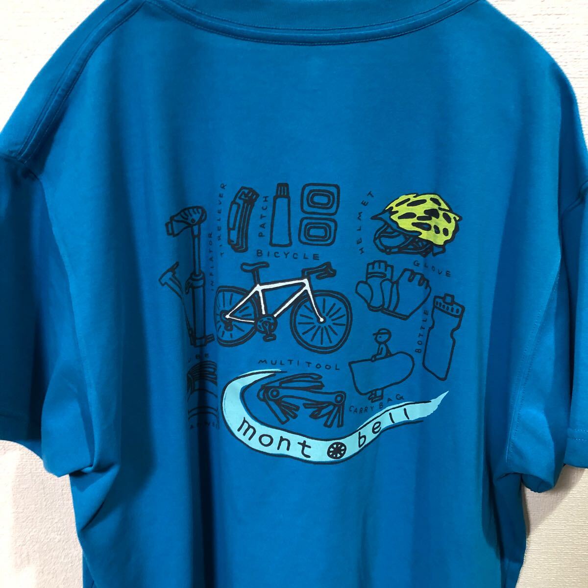★ モンベル mont-bell 半袖 Tシャツ Mサイズ WIC.T 自転車の道 ターコイズブルー 1114244_画像7