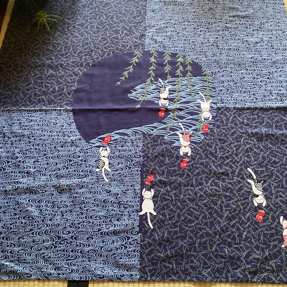 風呂敷　猫　トンボ　金魚　綿　未使用_画像1