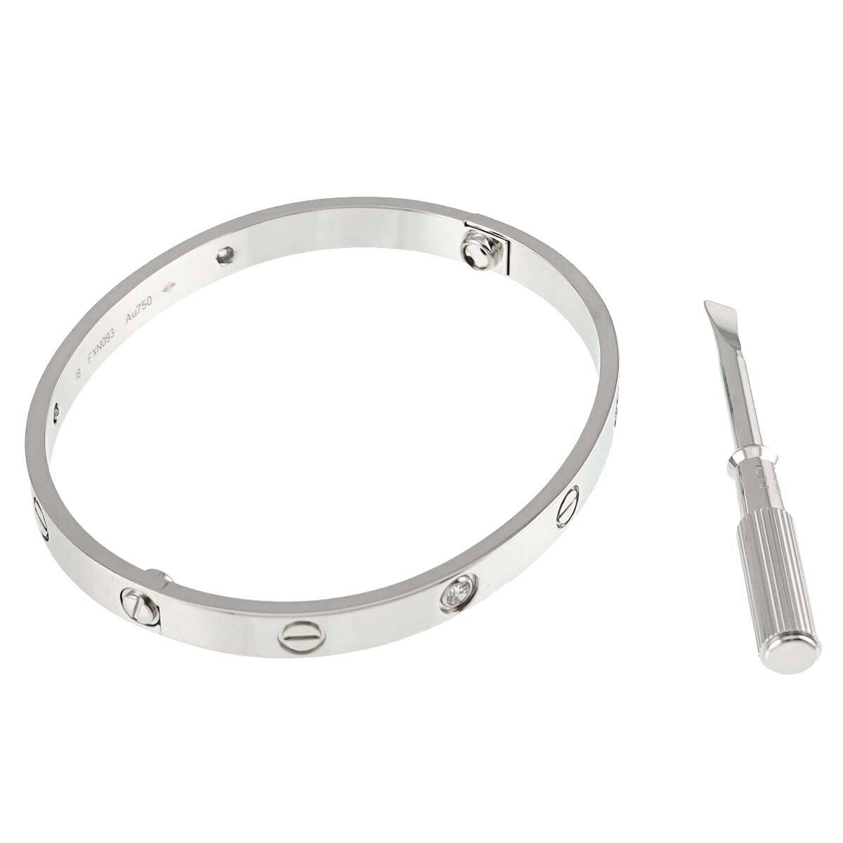 カルティエ Cartier ラブ ブレス ハーフ ダイヤ 4P #18 K18 WG 750 ブレスレット Love Bracelet【証明書付き】 90264092