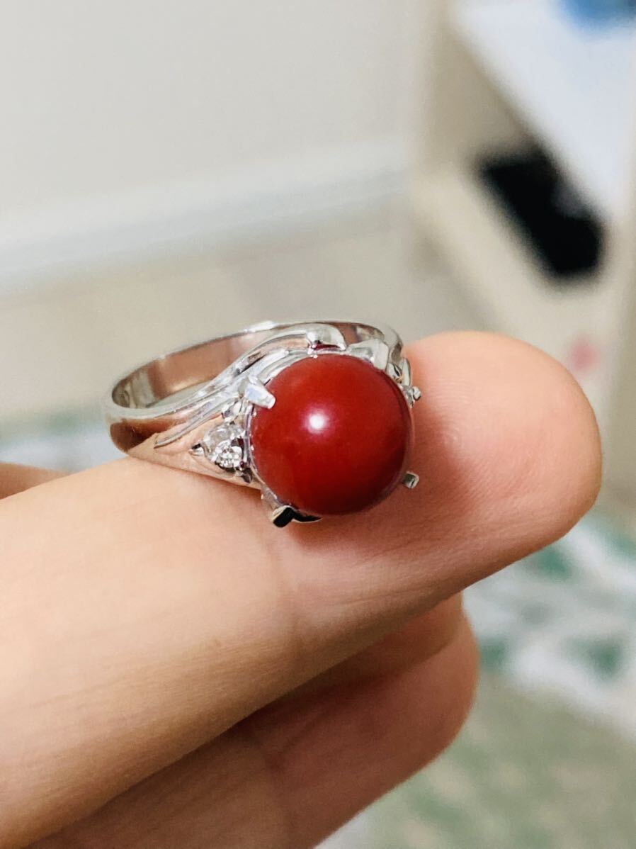 珊瑚　赤サンゴ ダイヤ リング 指輪 プラチナ Pm900