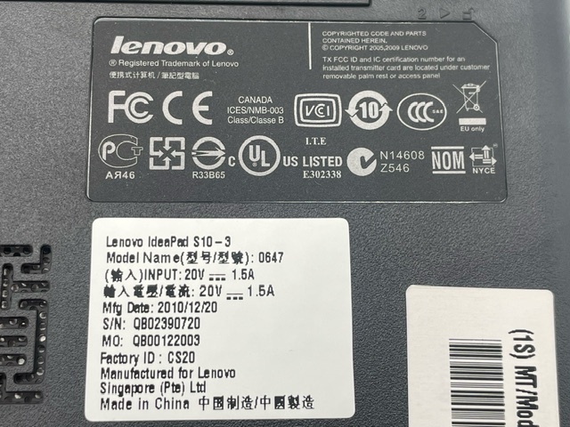 K4863◆ lenovo ideapad S10-3 10.1型ワイド CANADA ICES NMB-003 Atom-N450 ノートブック PC パソコン ジャンク 部品取り 