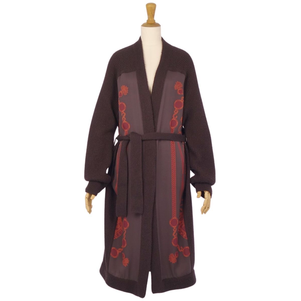 極美品 エルメス HERMES カーディガン 23AW ニット ロングカーディガン ツイルレーヌ シルク レディース 38 ブラウン ce01mm-rm10e28629
