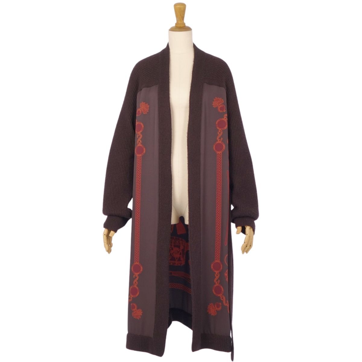極美品 エルメス HERMES カーディガン 23AW ニット ロングカーディガン ツイルレーヌ シルク レディース 38 ブラウン ce01mm-rm10e28629