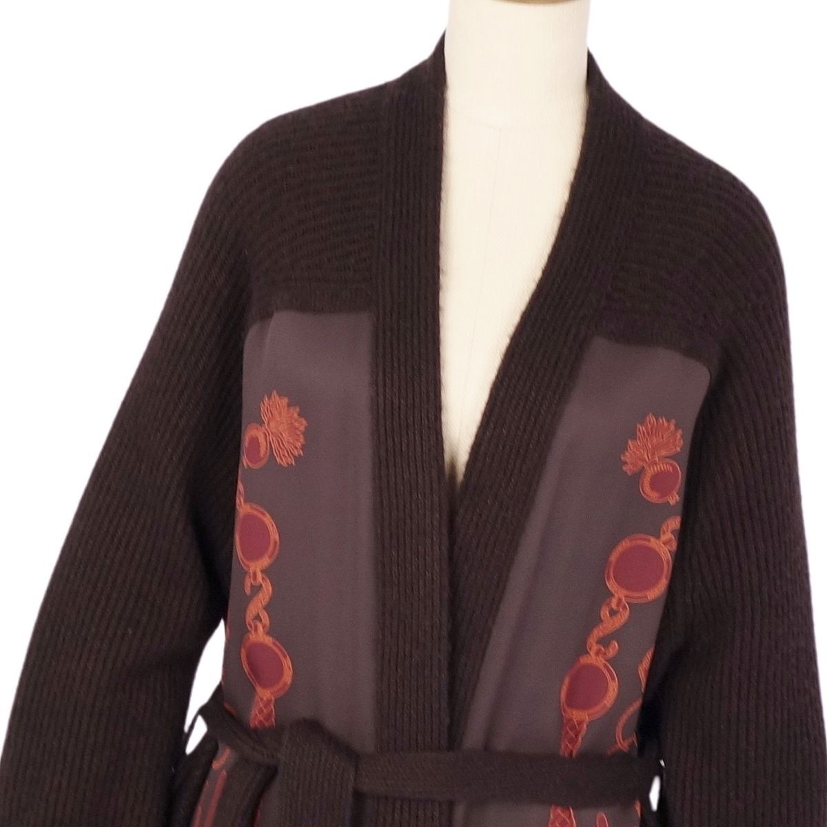 極美品 エルメス HERMES カーディガン 23AW ニット ロングカーディガン ツイルレーヌ シルク レディース 38 ブラウン ce01mm-rm10e28629