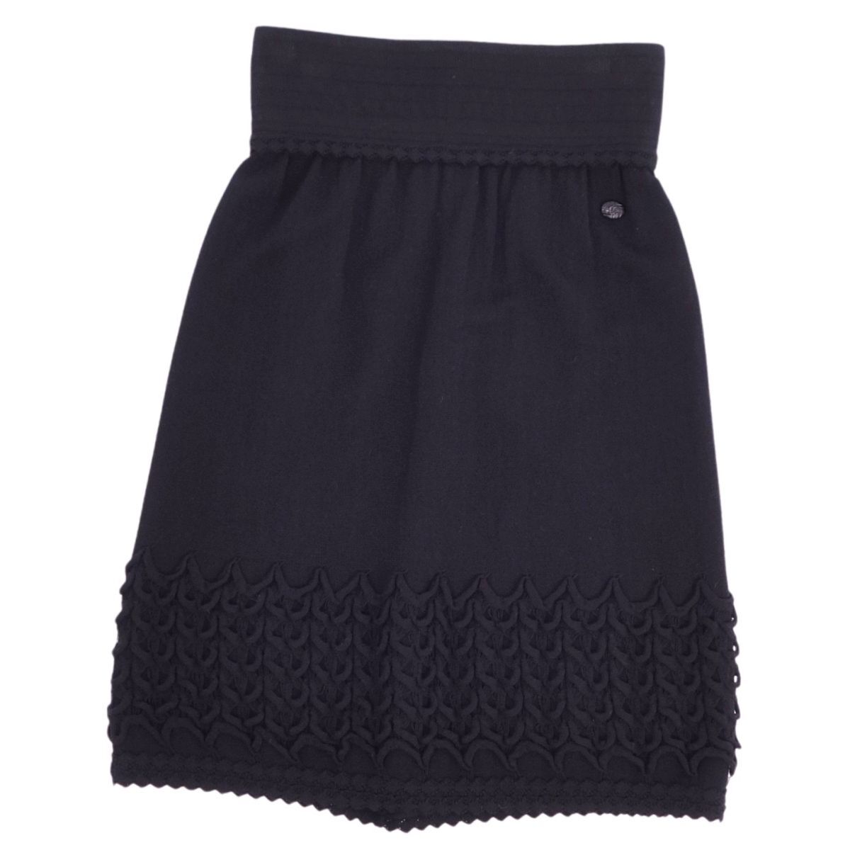 美品 シャネル CHANEL ニット スカート 臺(tái)形スカート ひざ丈 ココマーク ウール キャメル ボトムス レディース 34(S) 黒 ce01mm-rm10f12886