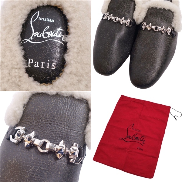 未使用 クリスチャンルブタン Christian Louboutin スリッパ サンダル ムートン シューズ 靴 メンズ 41.5(26.5cm) 黒 ce01mm-rm08e28609