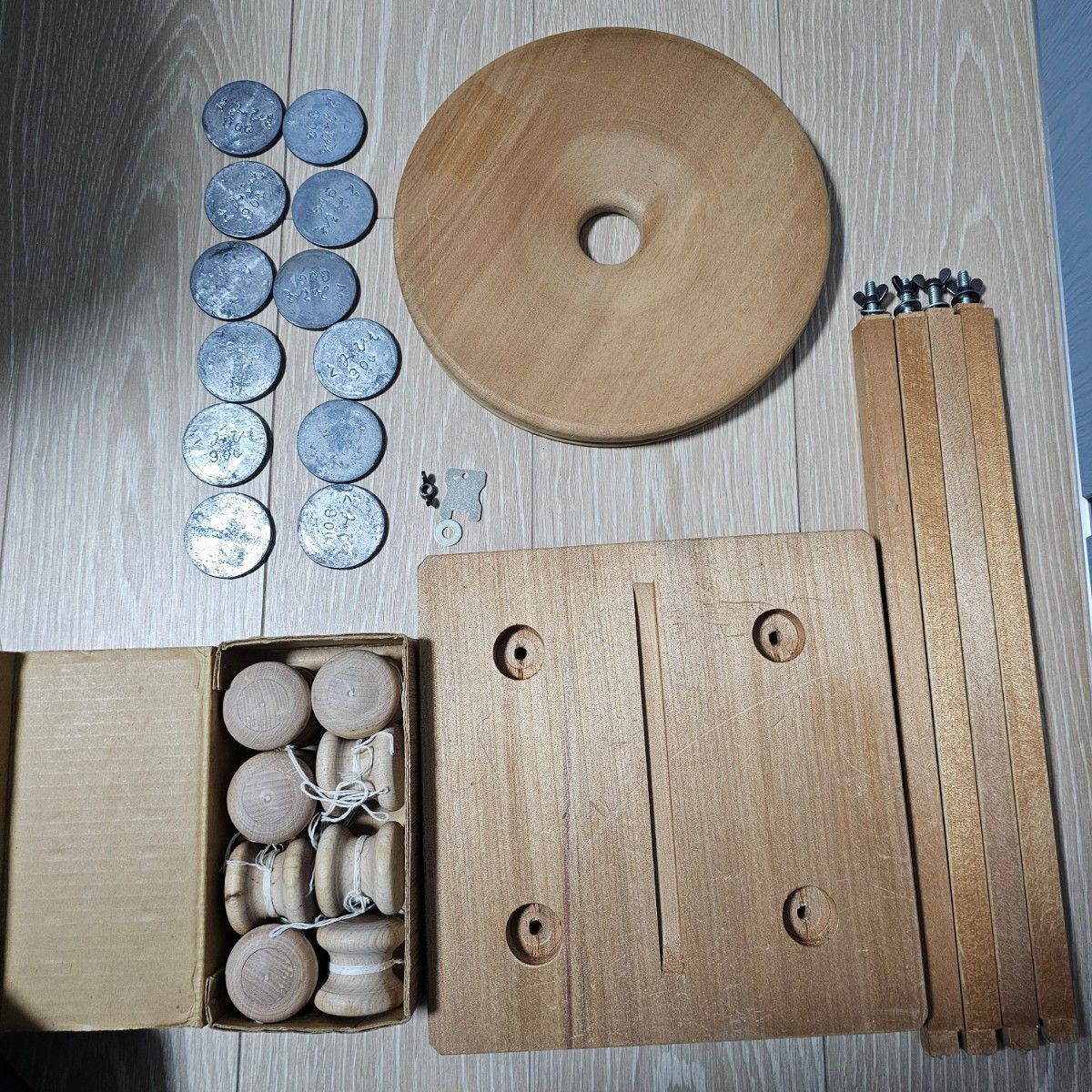 組紐台 丸台 糸玉 おもり12枚セット 木製 アンティーク 昭和レトロ_画像6