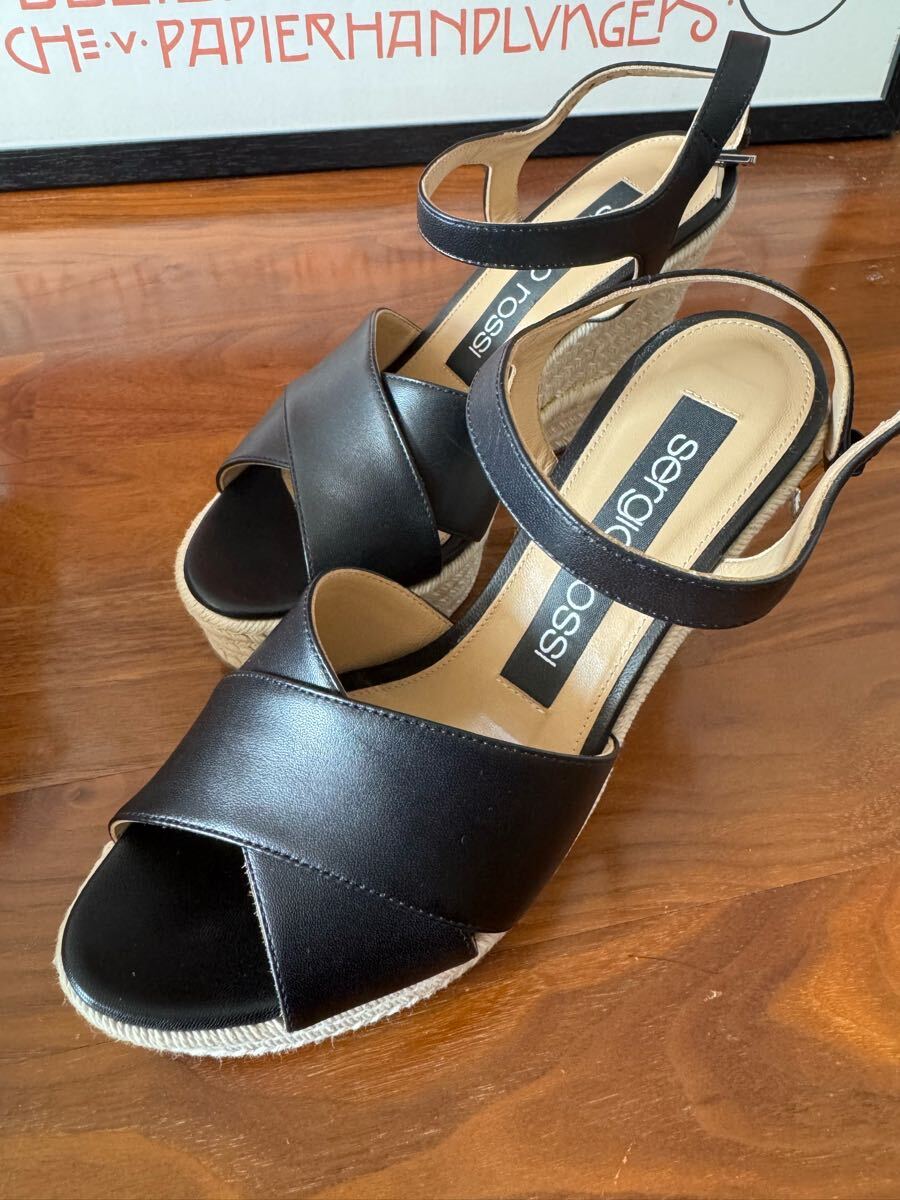 セルジオロッシ　アンクルトラップ　ウェッジソールサンダル　サイズ36ハーフ　23.0cm 23.5cm A84490 レザー　黒 サンダル Sergio Rossi