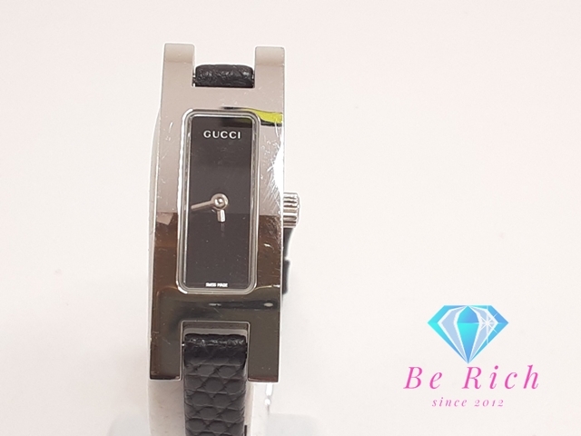 グッチ GUCCI レディース 腕時計 3900L 黒 ブラック SS レザー ブレス レクタンギュラー アナログ クォーツ バングル  bt3235