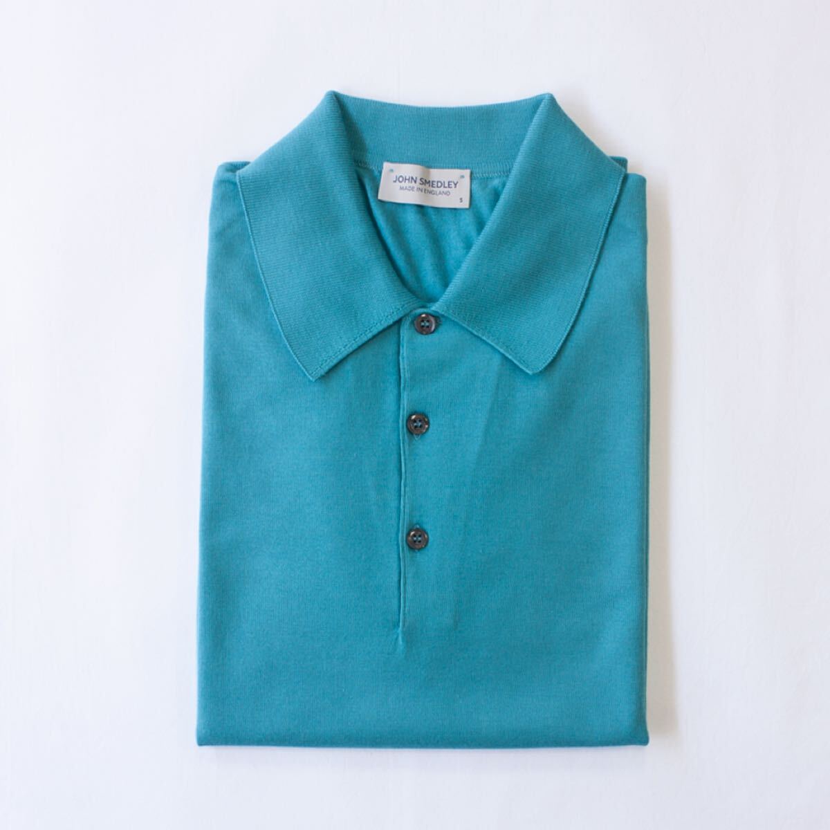 【定価4萬】新品 JOHN SMEDLEY ニットポロシャツ Lサイズ エメラルドブルー イージーフィット シーアイランドコットン