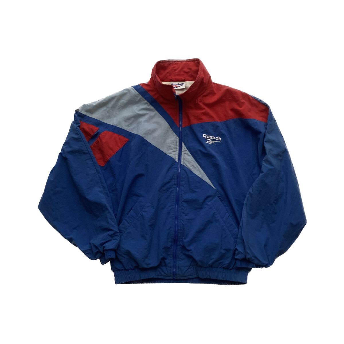 【好配色】90s Reebok ナイロンジップアップジャケット L 立ち襟 短丈 リーボック ヴィンテージ ビンテージ スポーツ USA アメリカ 古着