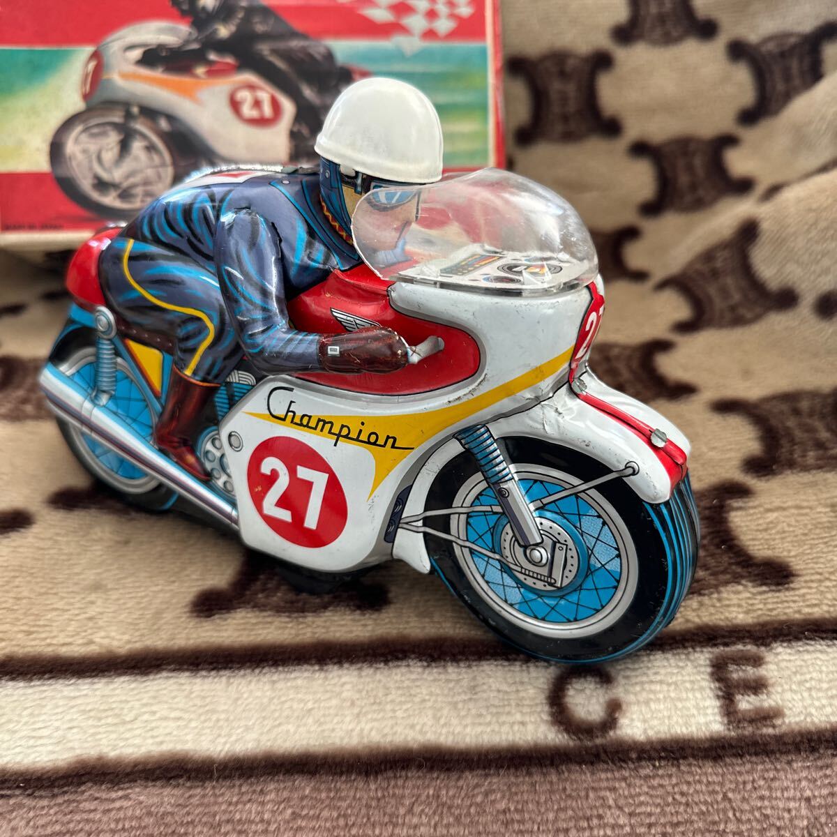 ブリキ バイク 昭和レトロ 當(dāng)時物 RACING MOTORCYCLE 約20センチ ATC日本制 箱付き ビンテージ レア