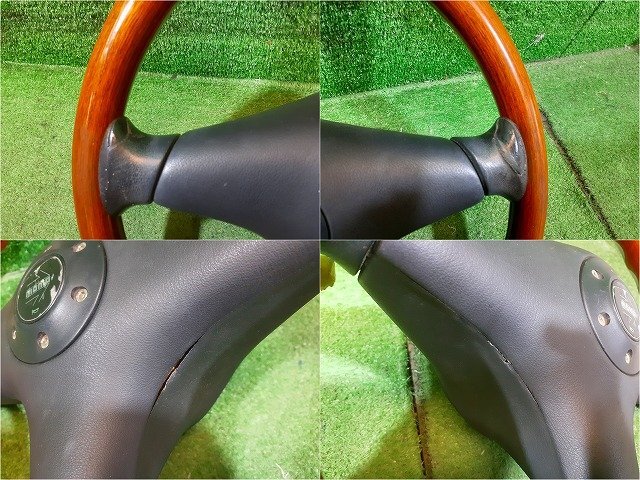A管理76815 H09 オプティ クラシック5 L300S 】現(xiàn)狀品 スレあり ☆純正 MOMO ウッド ステアリング ホーンパッド付 フロント木目パネル付☆