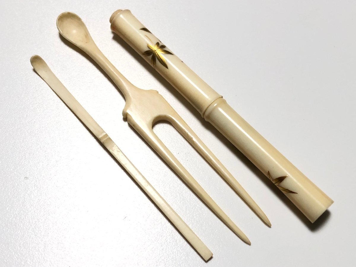 アンティーク 本鼈甲 金蒔絵 作家物 攜帯用化粧道具 共箱付屬