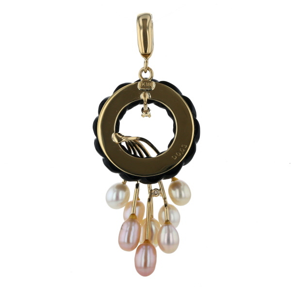 K18YG イエローゴールド ペンダントトップ ダイヤ 0.03ct オニキス 淡水真珠 パール サークル 花束【新品仕上済】【zz】【中古】_画像3