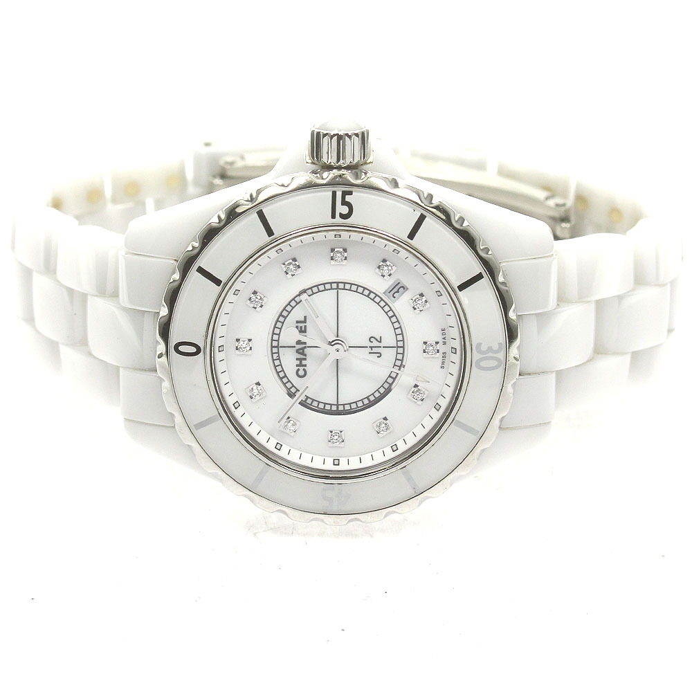 シャネル CHANEL H1628 J12 白セラミック 12Pダイヤ クォーツ レディース 良品 _867972