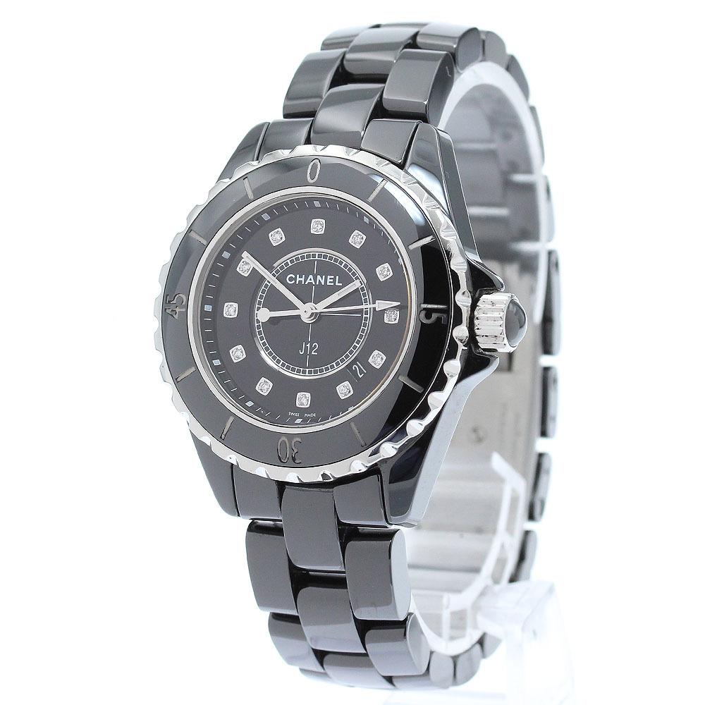 シャネル CHANEL H1625 J12 黒セラミック 33ｍｍ 12Pダイヤ クォーツ レディース _865989