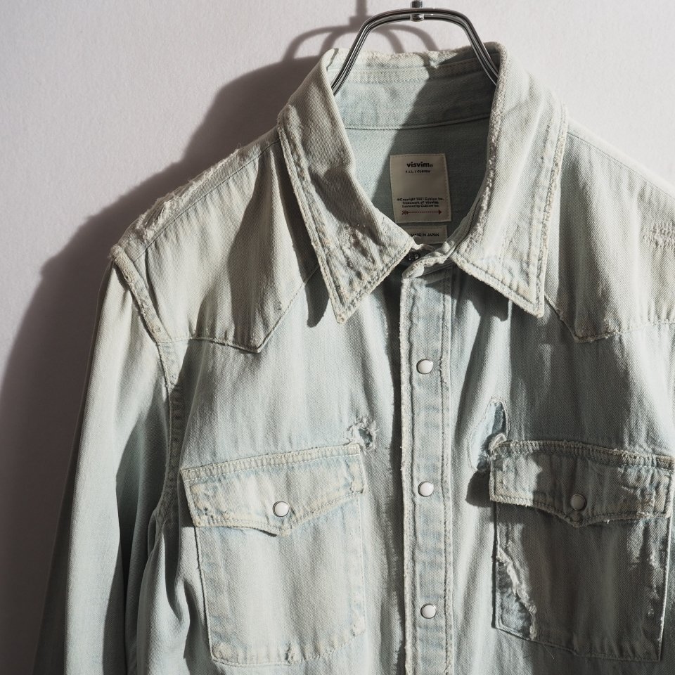 M6543P ●visvim ビズビム● 20SS SOCIAL SCULPTURE SHIRT CRASH ブルー 2/M クラッシュ デニムシャツ 0120105007001 rb mks